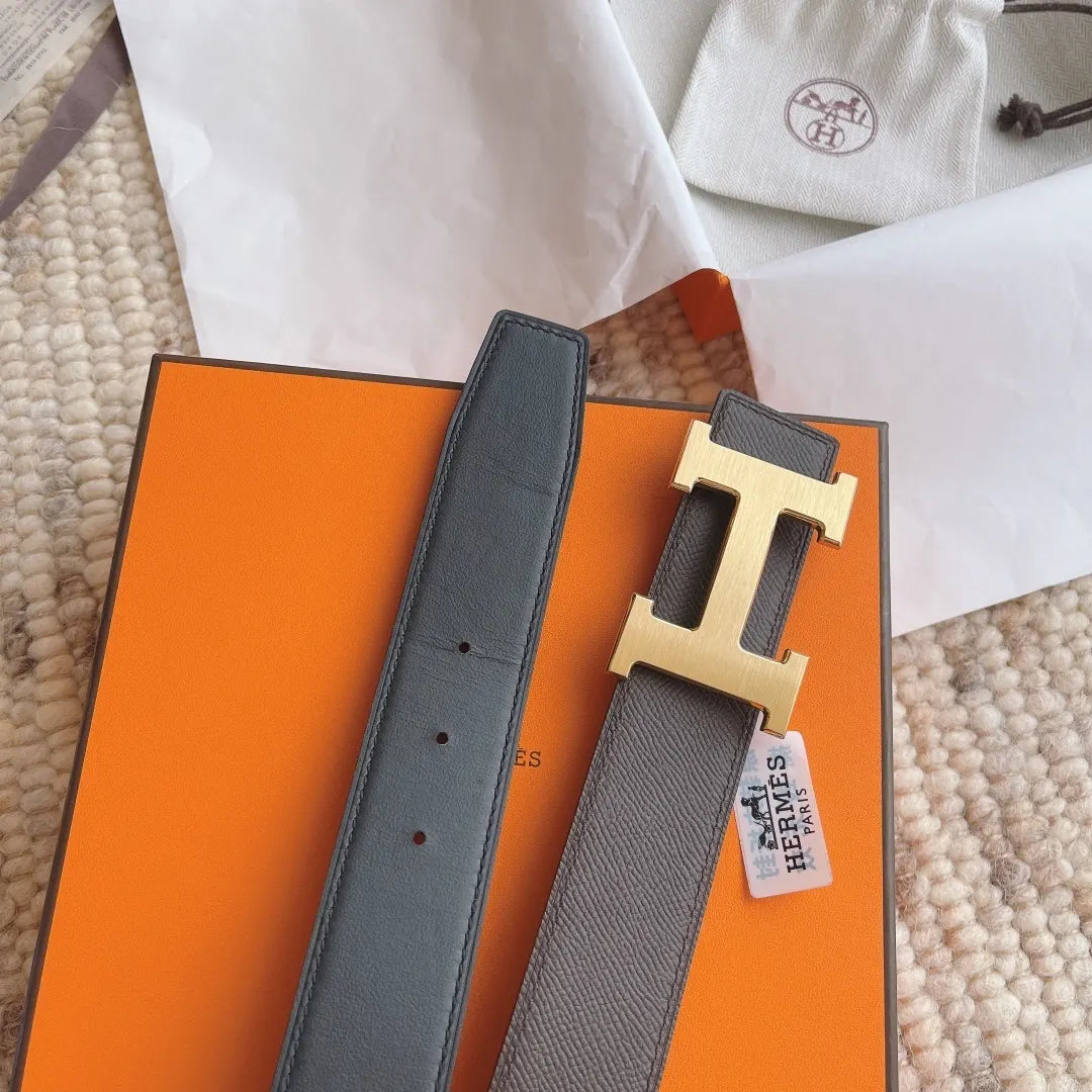gold buckle Hermes Brown Leather Belt - Hình 4