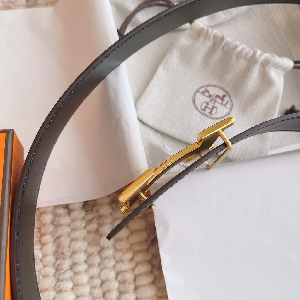 gold buckle Hermes Brown Leather Belt - Hình 6