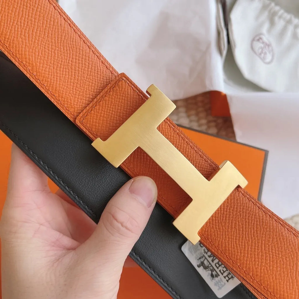 Hermes Orange Leather Belt gold - Hình 2