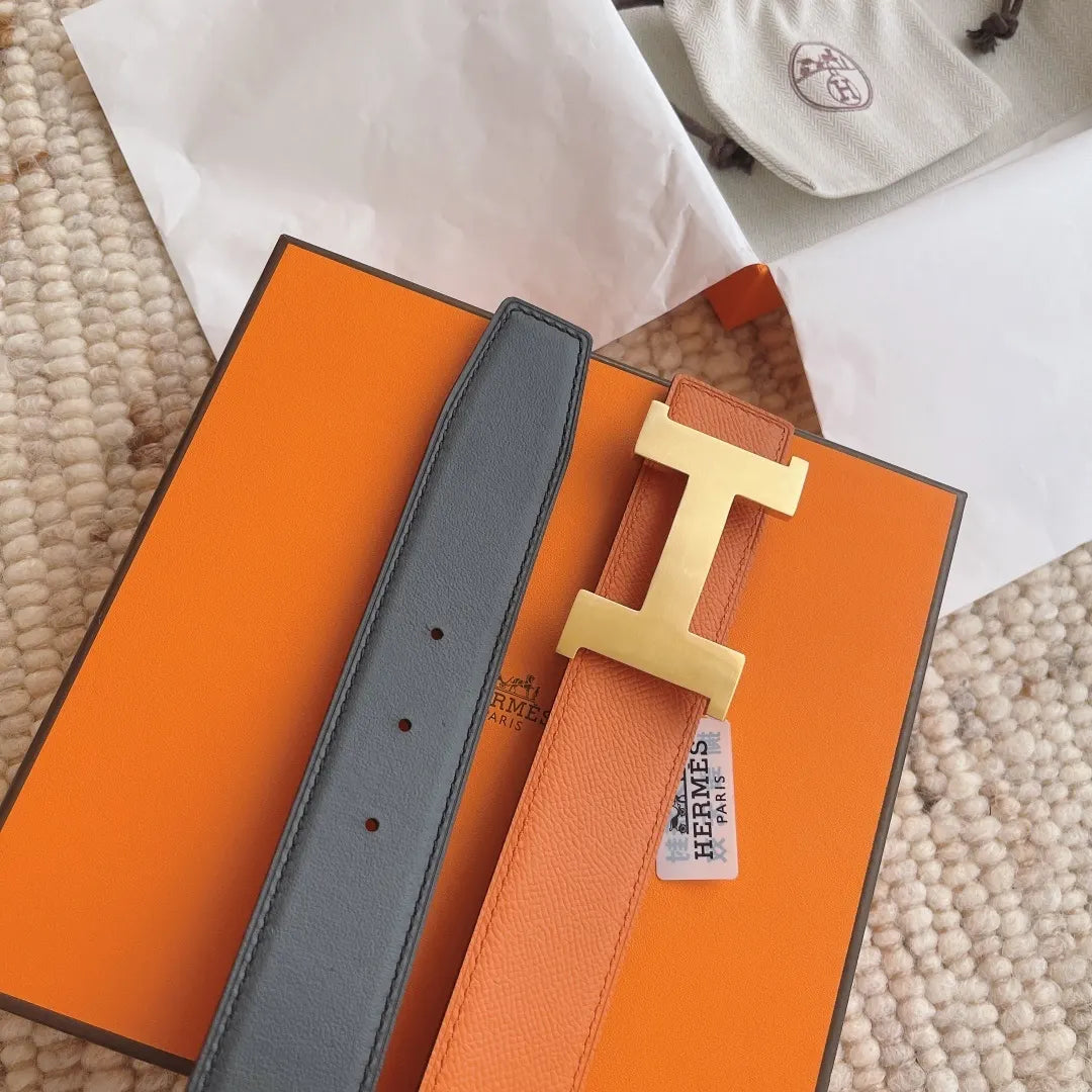 Hermes Orange Leather Belt gold - Hình 5