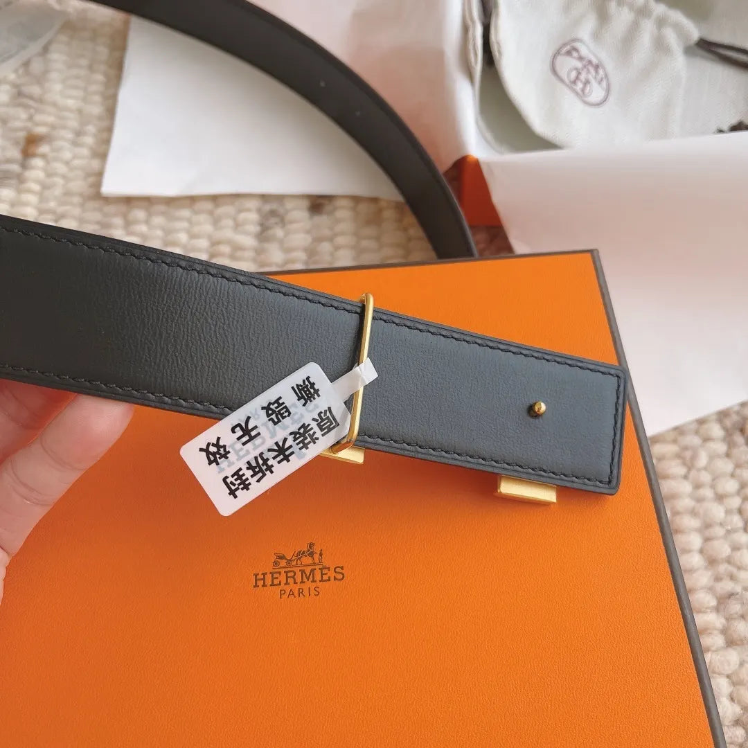 Hermes Orange Leather Belt gold - Hình 7