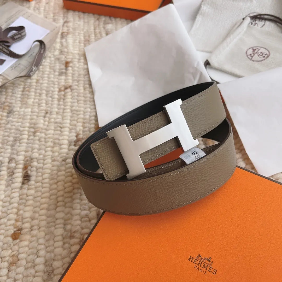 Hermes Taupe Black Reversible Belt