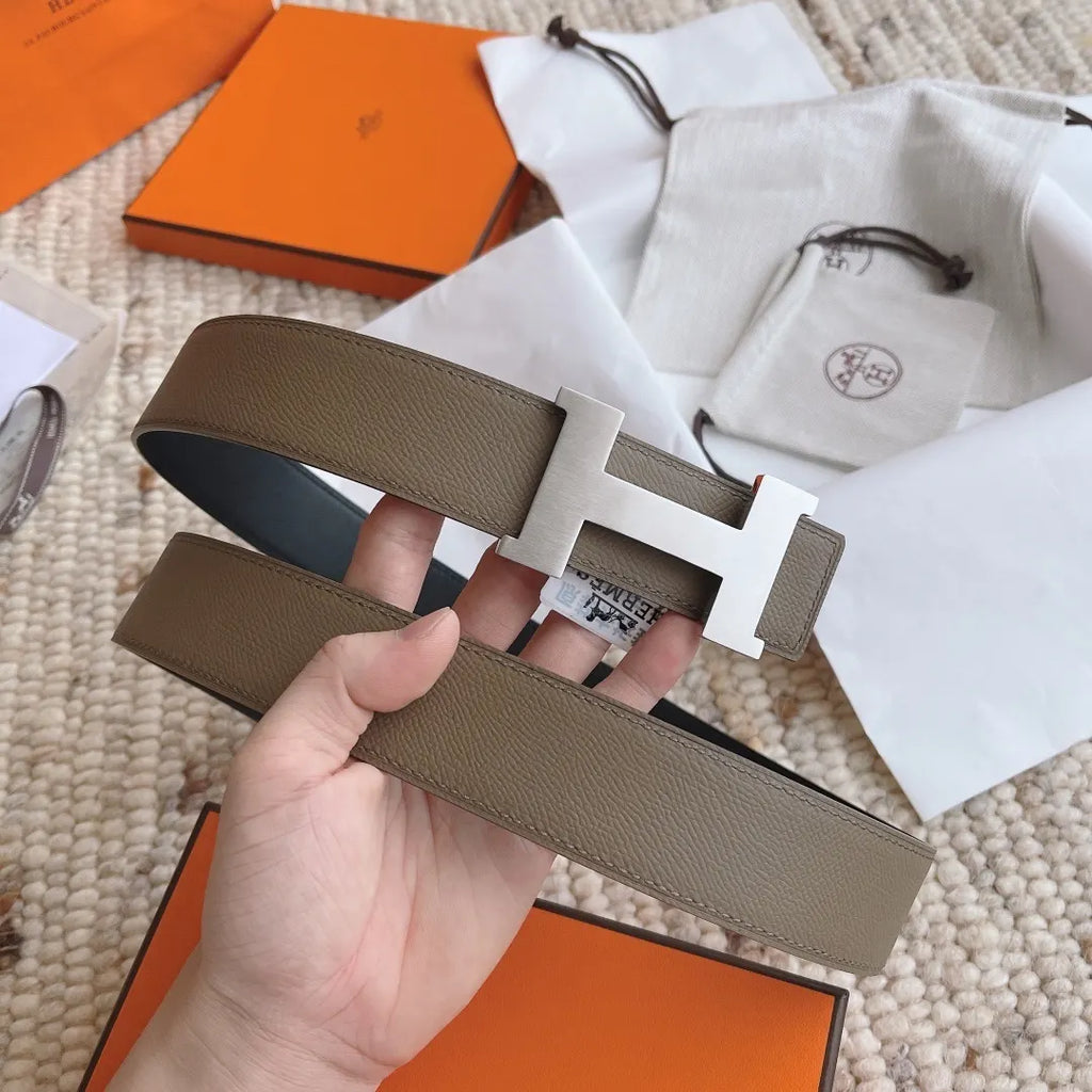 Hermes Taupe Black Reversible Belt - Hình 2