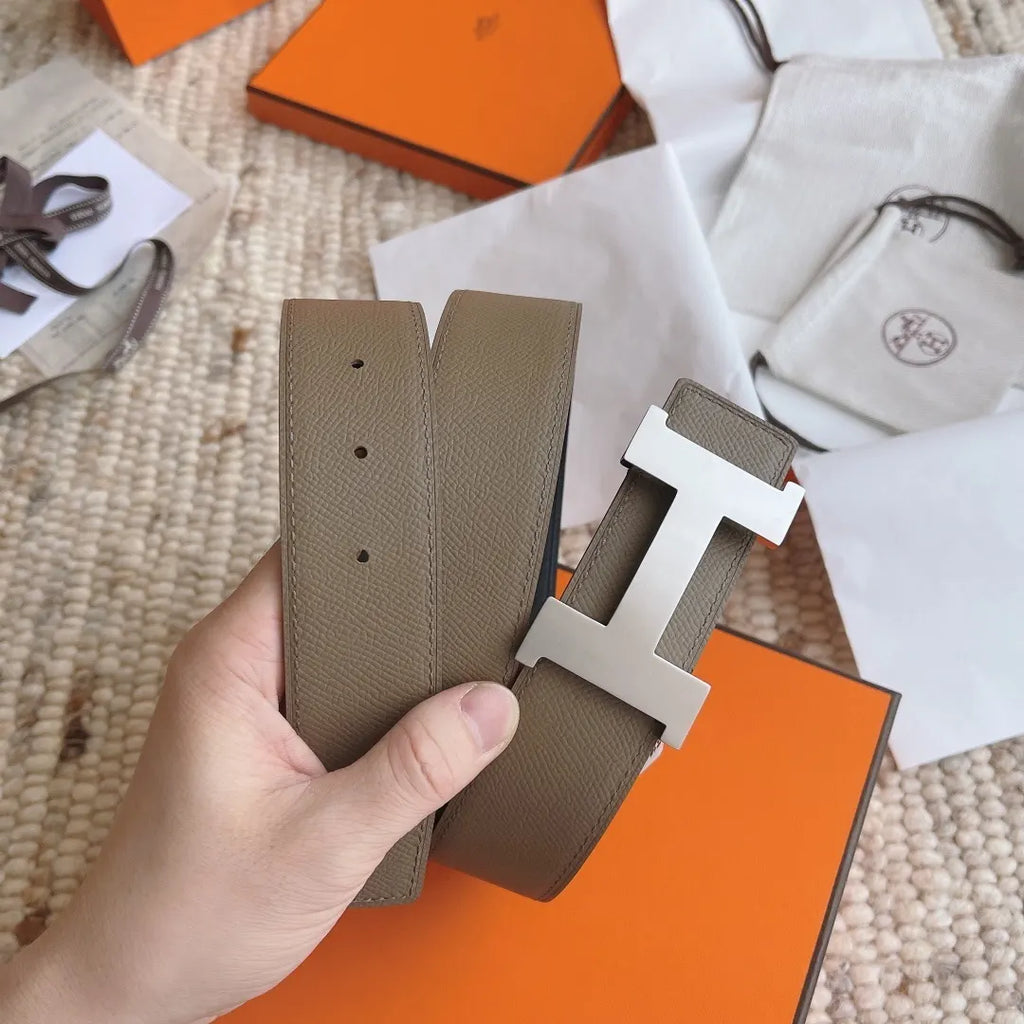 Hermes Taupe Black Reversible Belt - Hình 3