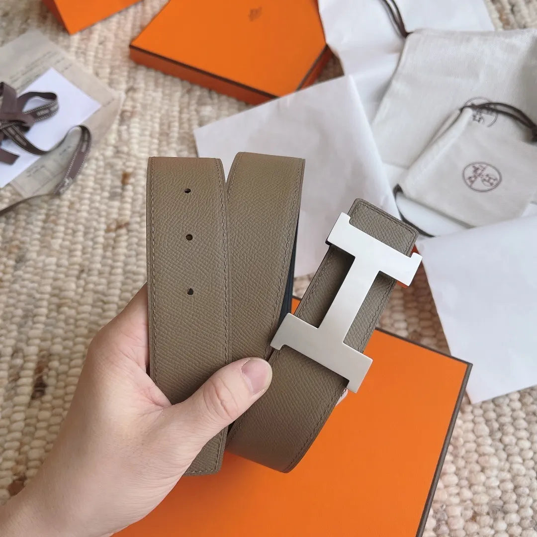 Hermes Taupe Black Reversible Belt - Hình 3