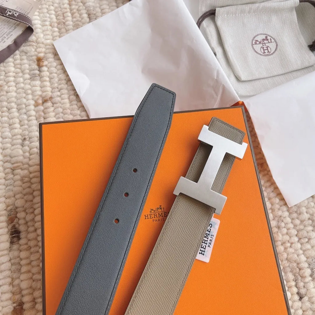 Hermes Taupe Black Reversible Belt - Hình 4