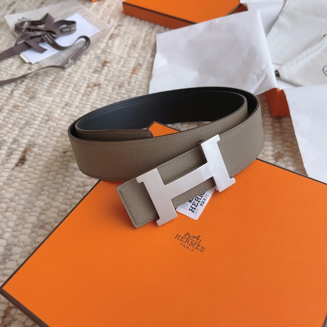 Hermes Taupe Black Reversible Belt - Hình 5