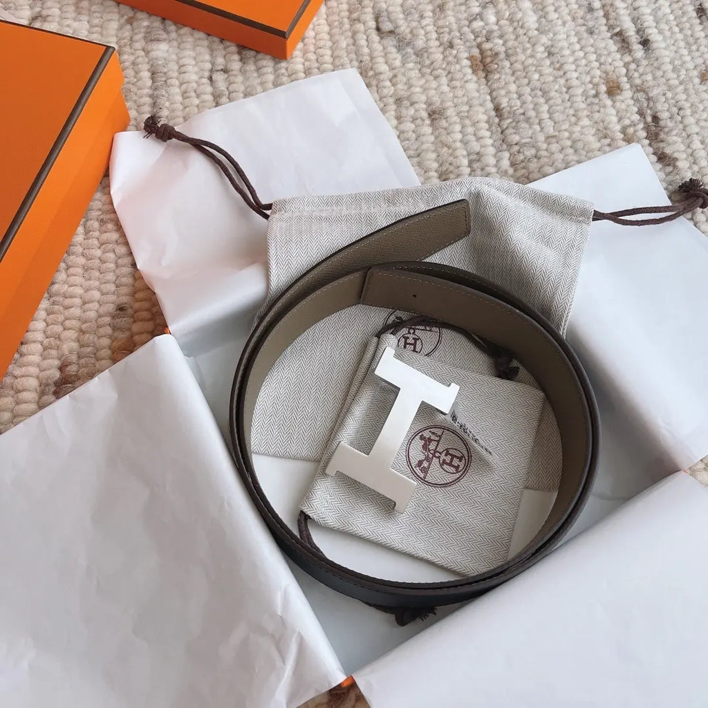Hermes Taupe Black Reversible Belt - Hình 6