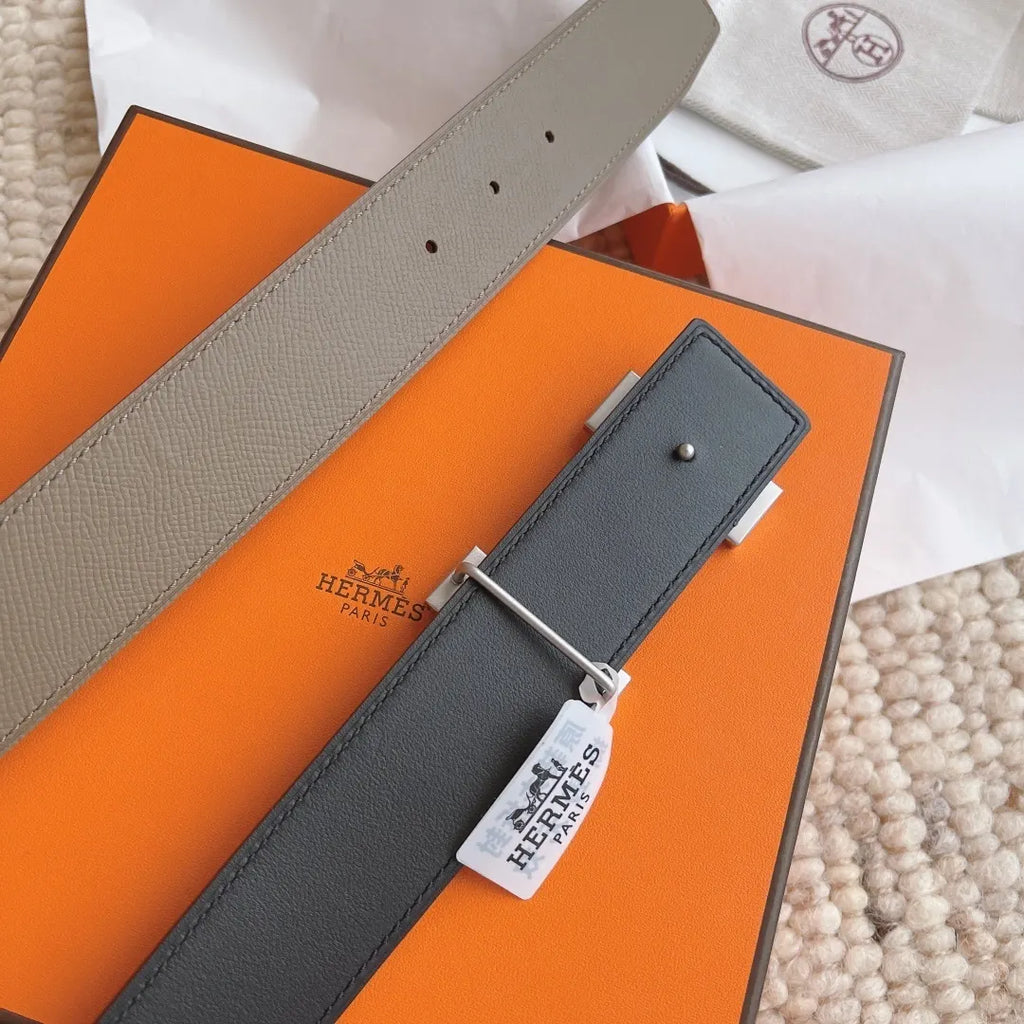 Hermes Taupe Black Reversible Belt - Hình 7