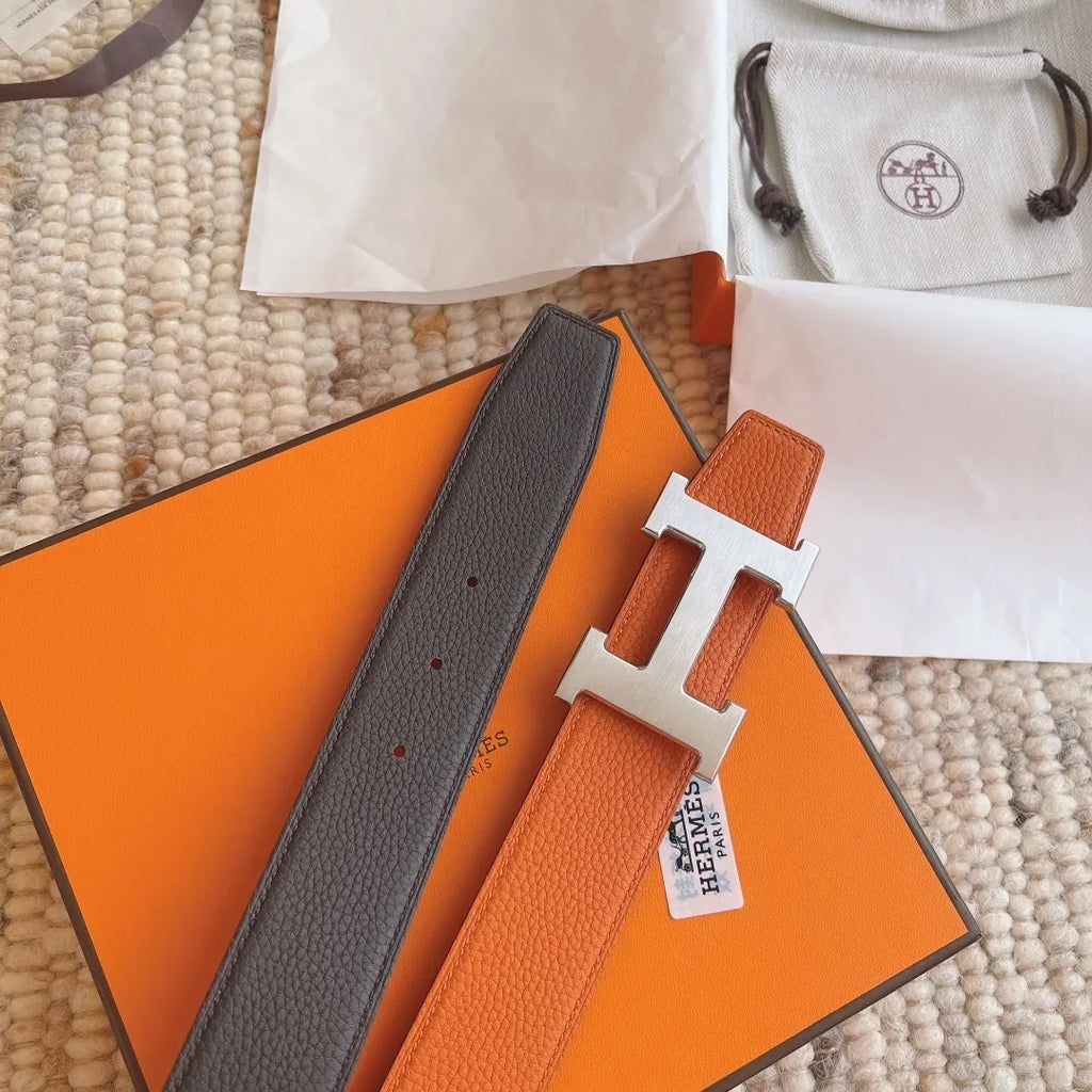 Hermes Orange Black Belt - Hình 5