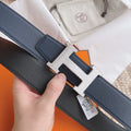 silver Hermes Blue Leather Belt