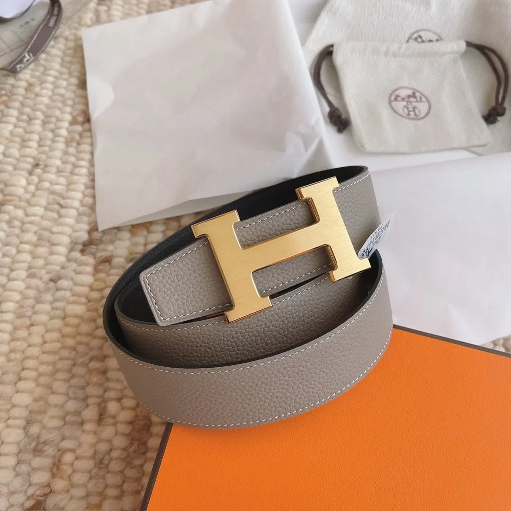 Hermes Gray Black Reversible Belt