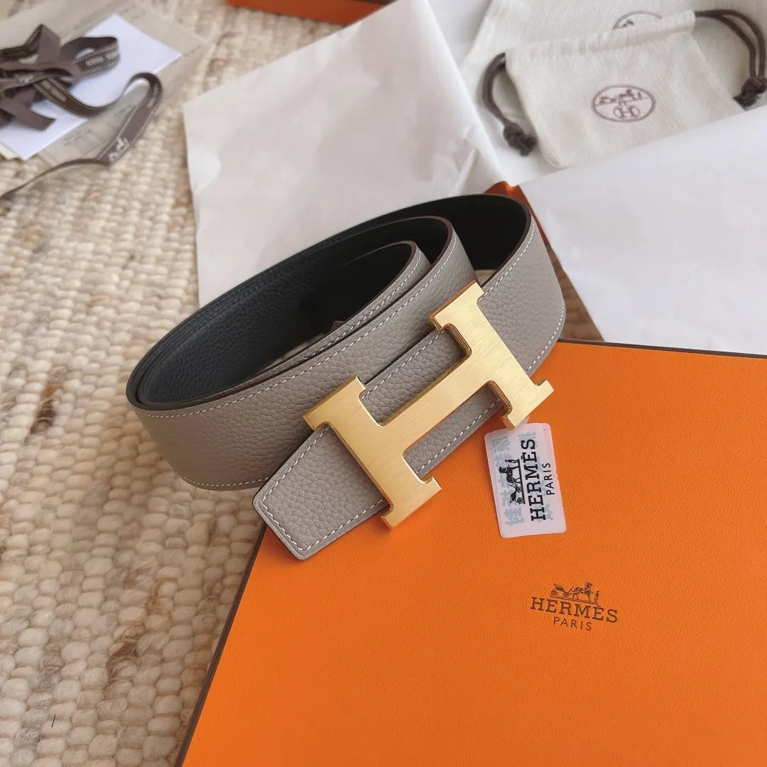 Hermes Gray Black Reversible Belt - Hình 3