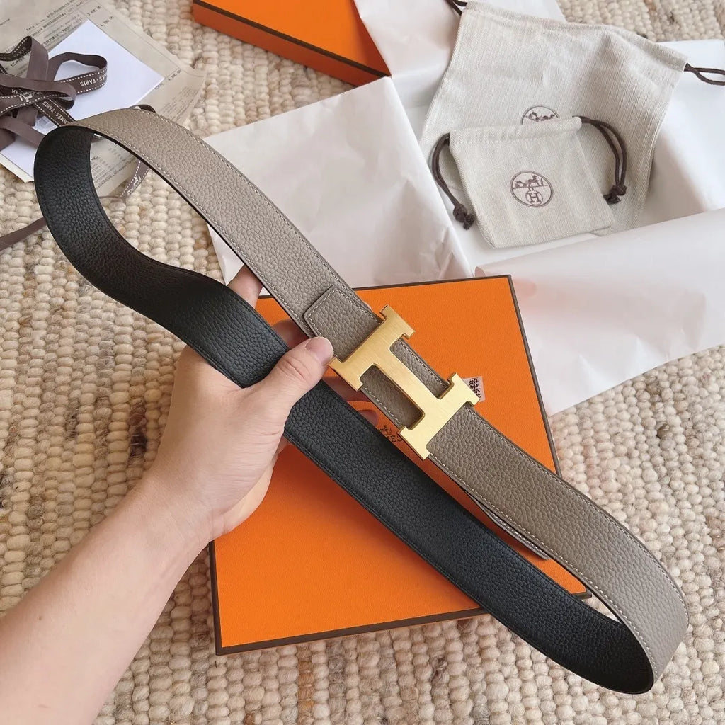 Hermes Gray Black Reversible Belt - Hình 4