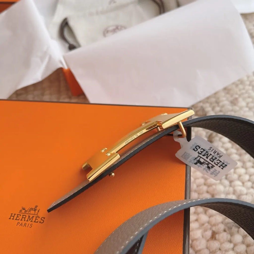 Hermes Gray Black Reversible Belt - Hình 5