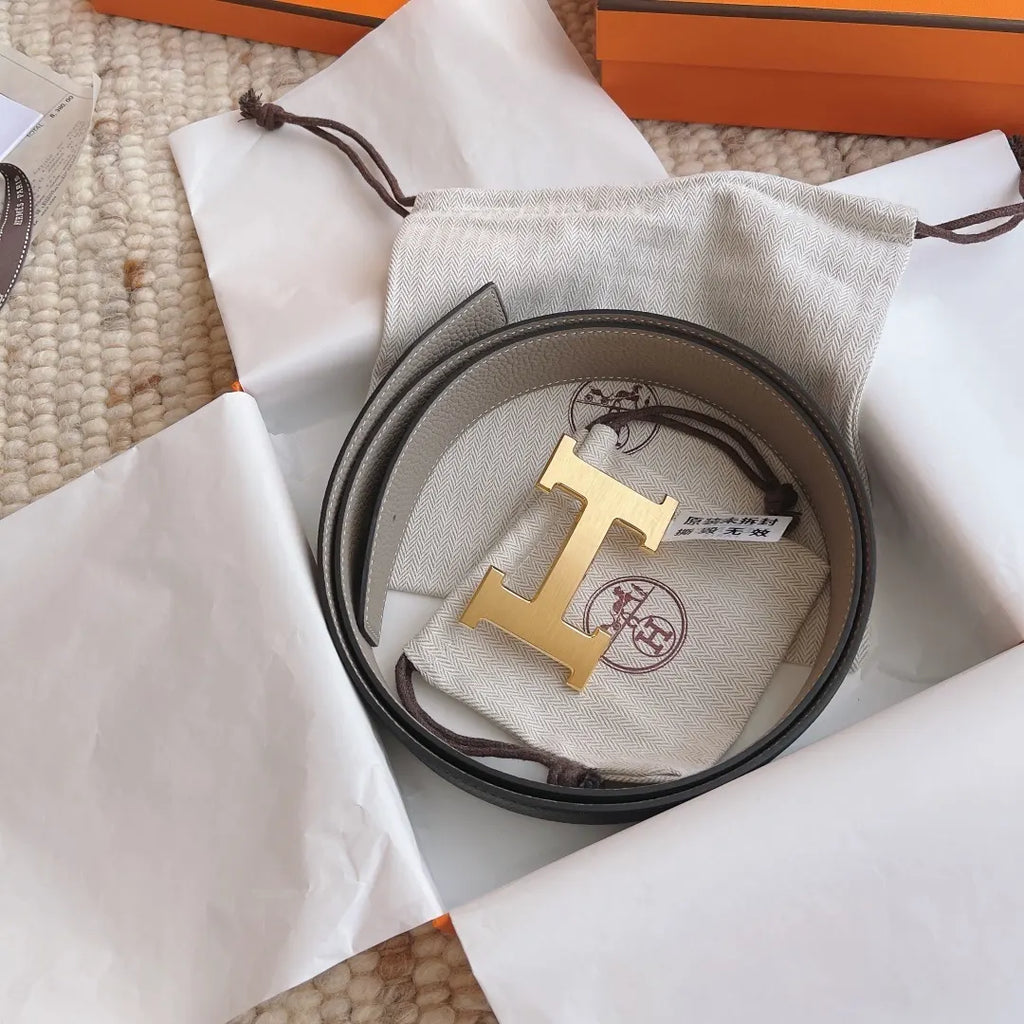Hermes Gray Black Reversible Belt - Hình 6