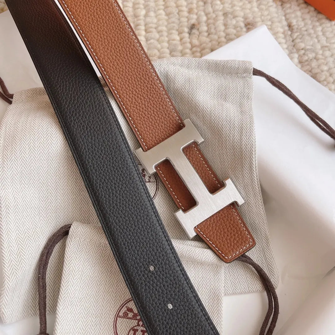 Hermes Tan Black Reversible Belt - Hình 3