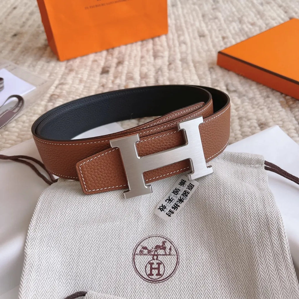 Hermes Tan Black Reversible Belt - Hình 4