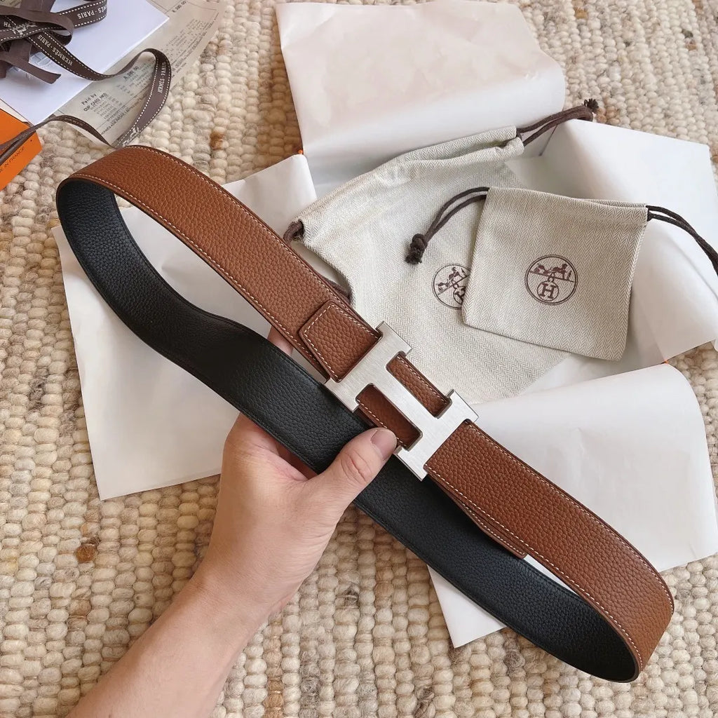 Hermes Tan Black Reversible Belt - Hình 5