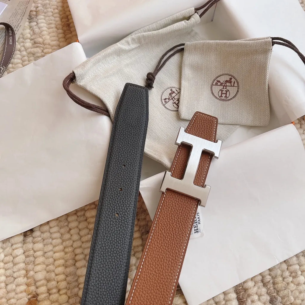 Hermes Tan Black Reversible Belt - Hình 6