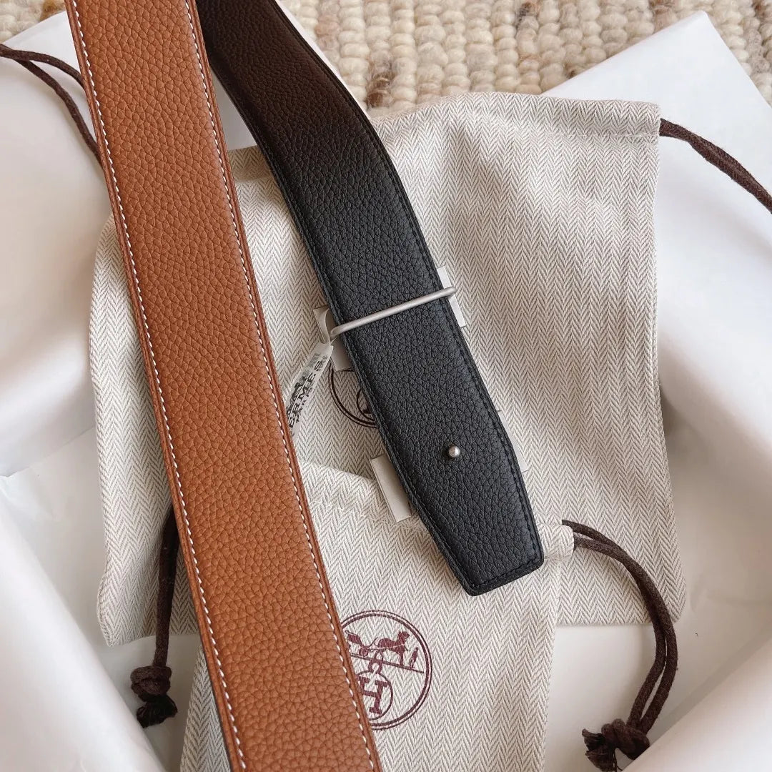 Hermes Tan Black Reversible Belt - Hình 7