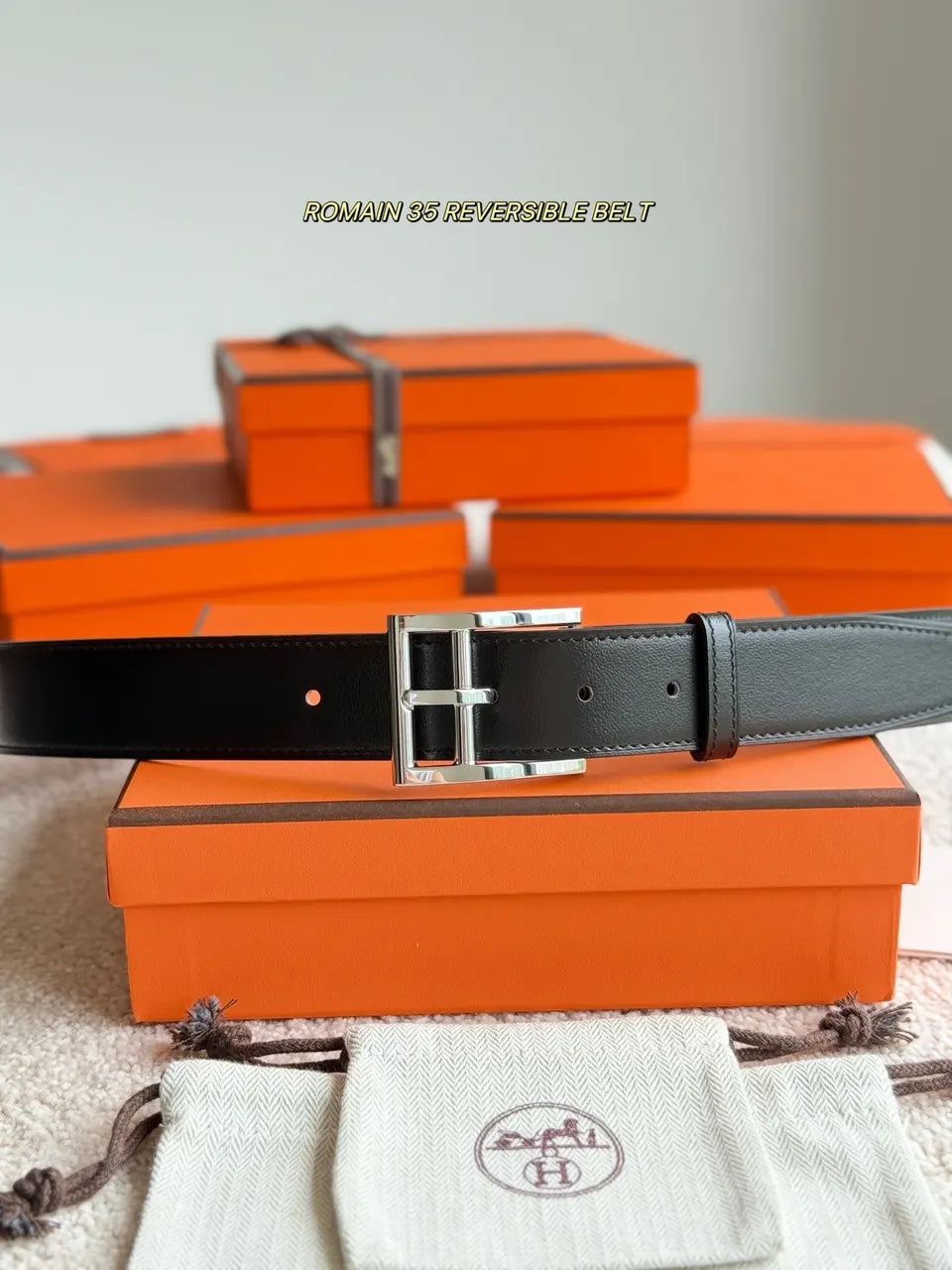 Hermes Romain 35 Black Leather Reversible Belt - Hình 3