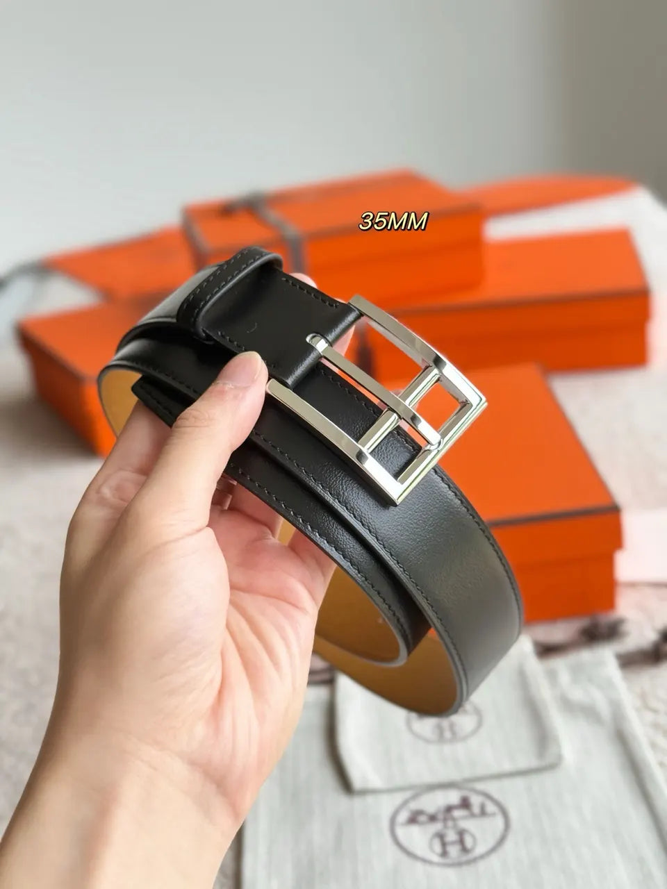 Hermes Romain 35 Black Leather Reversible Belt - Hình 5