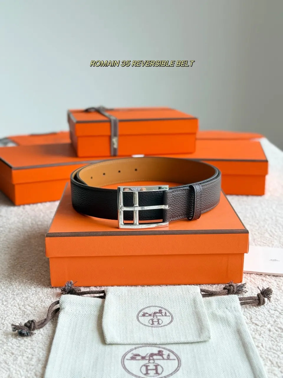 Hermes Reversible Pebbled Leather Belt