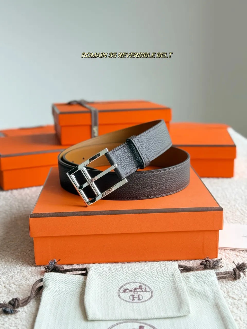 Hermes Reversible Pebbled Leather Belt - Hình 2