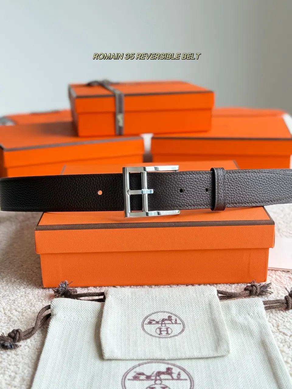 Hermes Reversible Pebbled Leather Belt - Hình 3