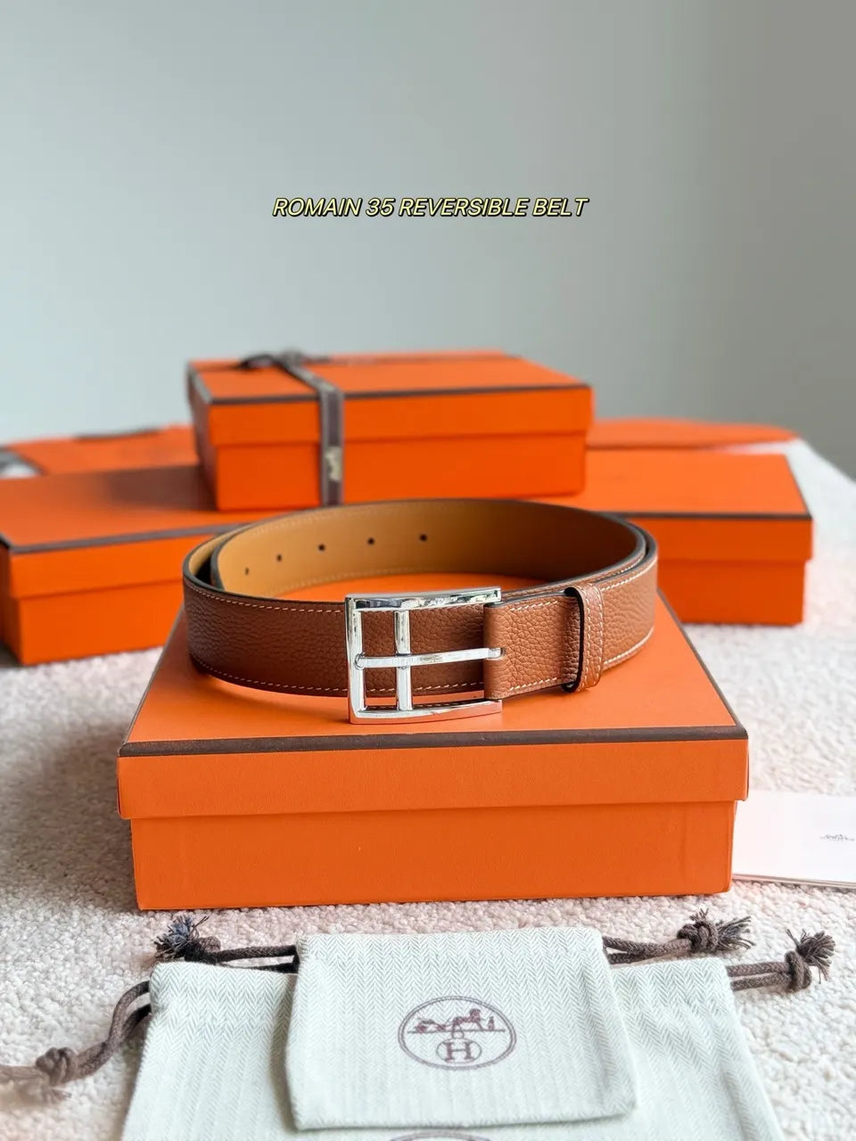 Hermes Romain 35 Brown Leather Reversible Belt
