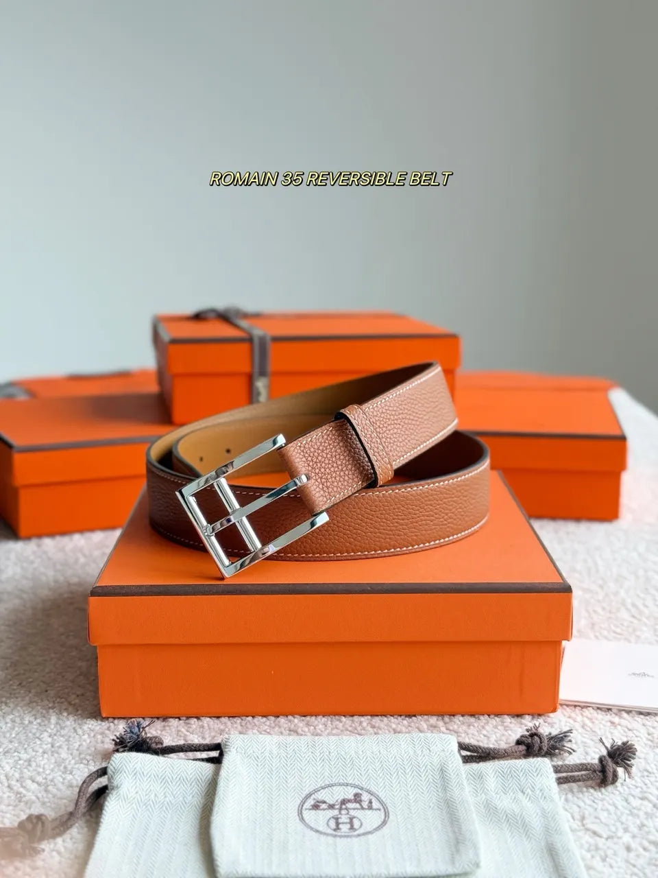 Hermes Romain 35 Brown Leather Reversible Belt - Hình 2