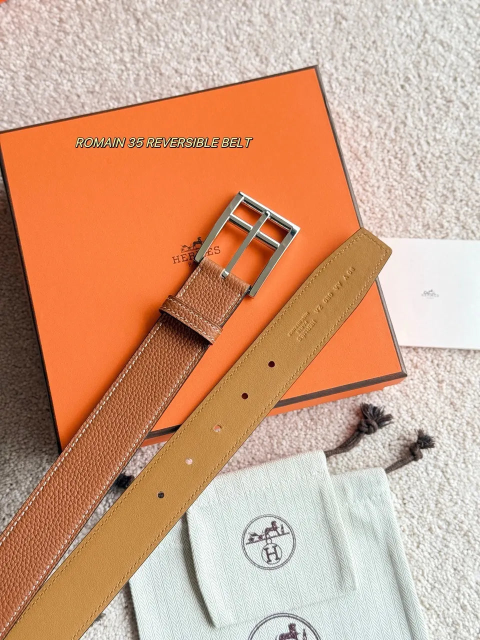 Hermes Romain 35 Brown Leather Reversible Belt - Hình 4