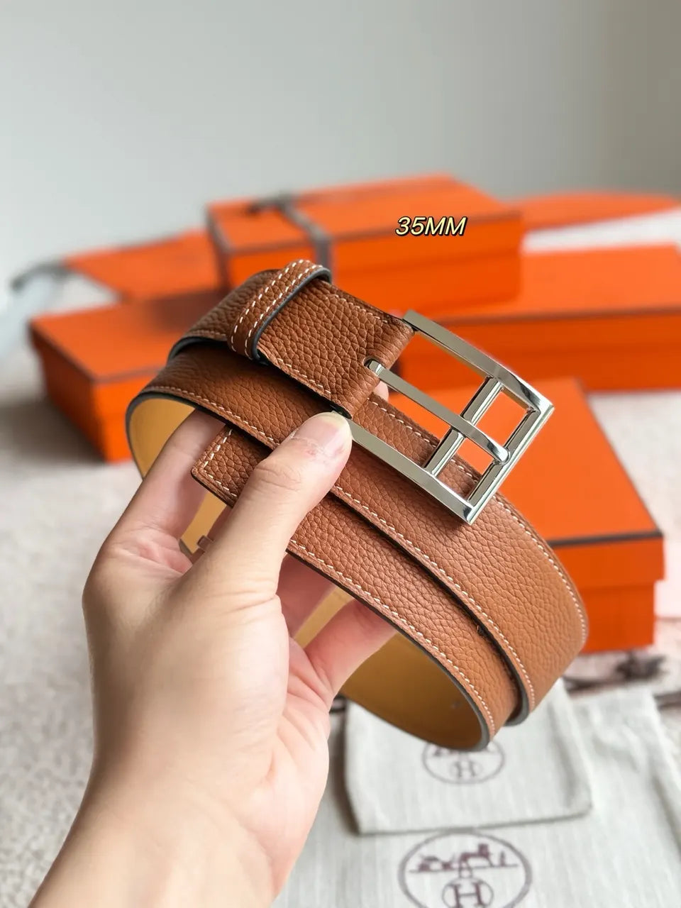 Hermes Romain 35 Brown Leather Reversible Belt - Hình 5
