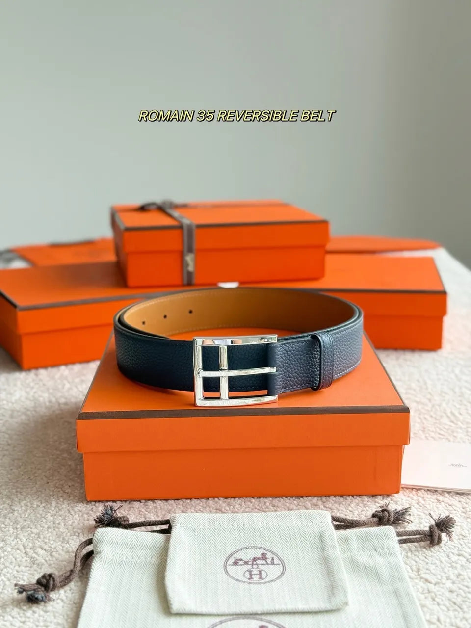 Hermes Black Leather Reversible Belt