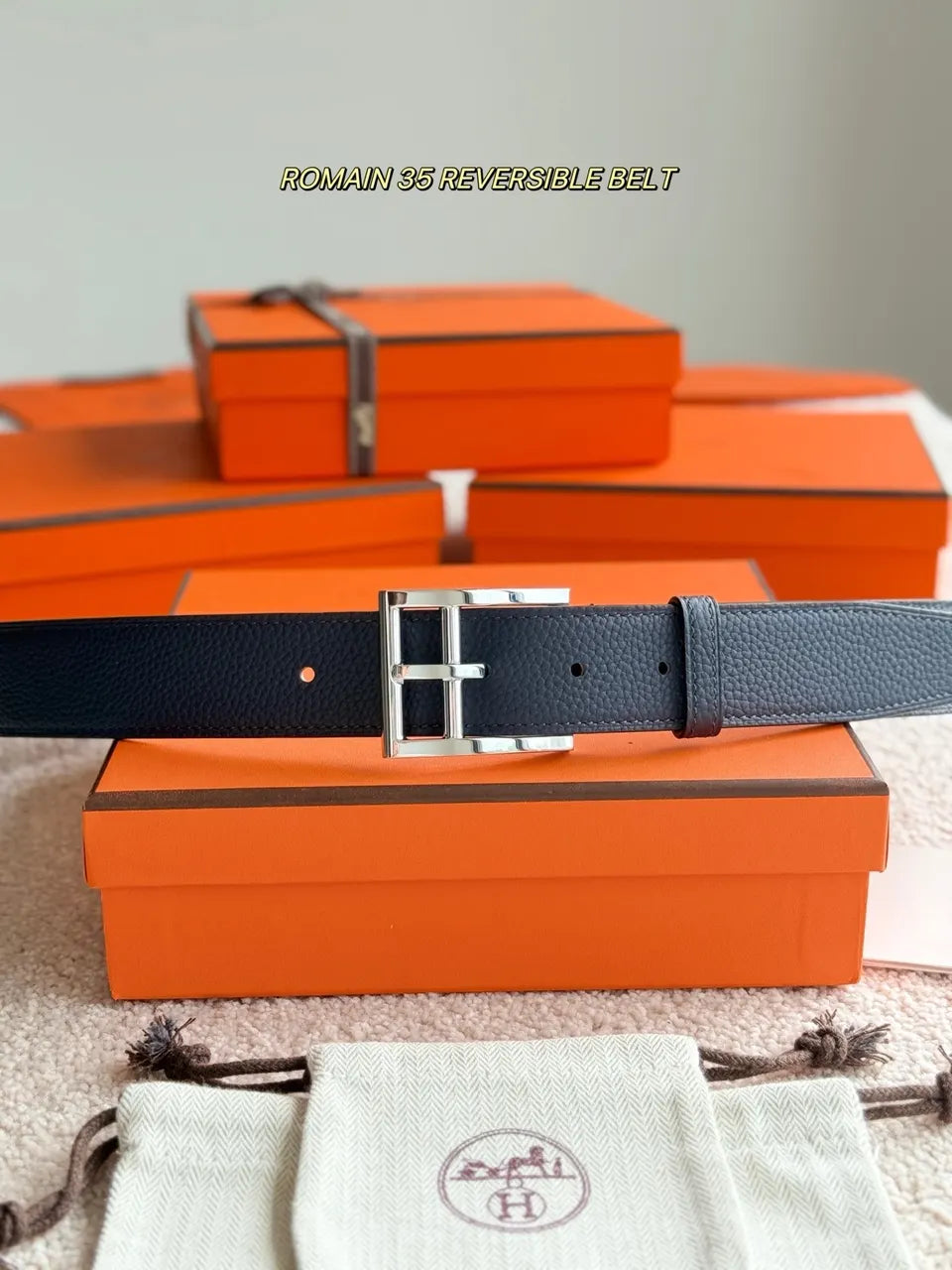 Hermes Black Leather Reversible Belt - Hình 3