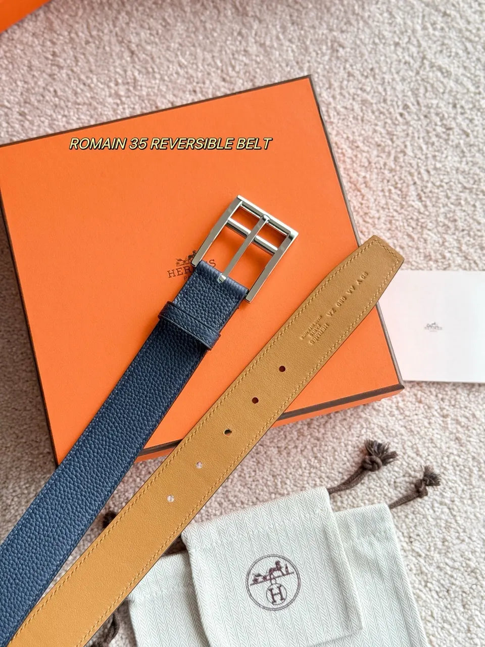 Hermes Black Leather Reversible Belt - Hình 4