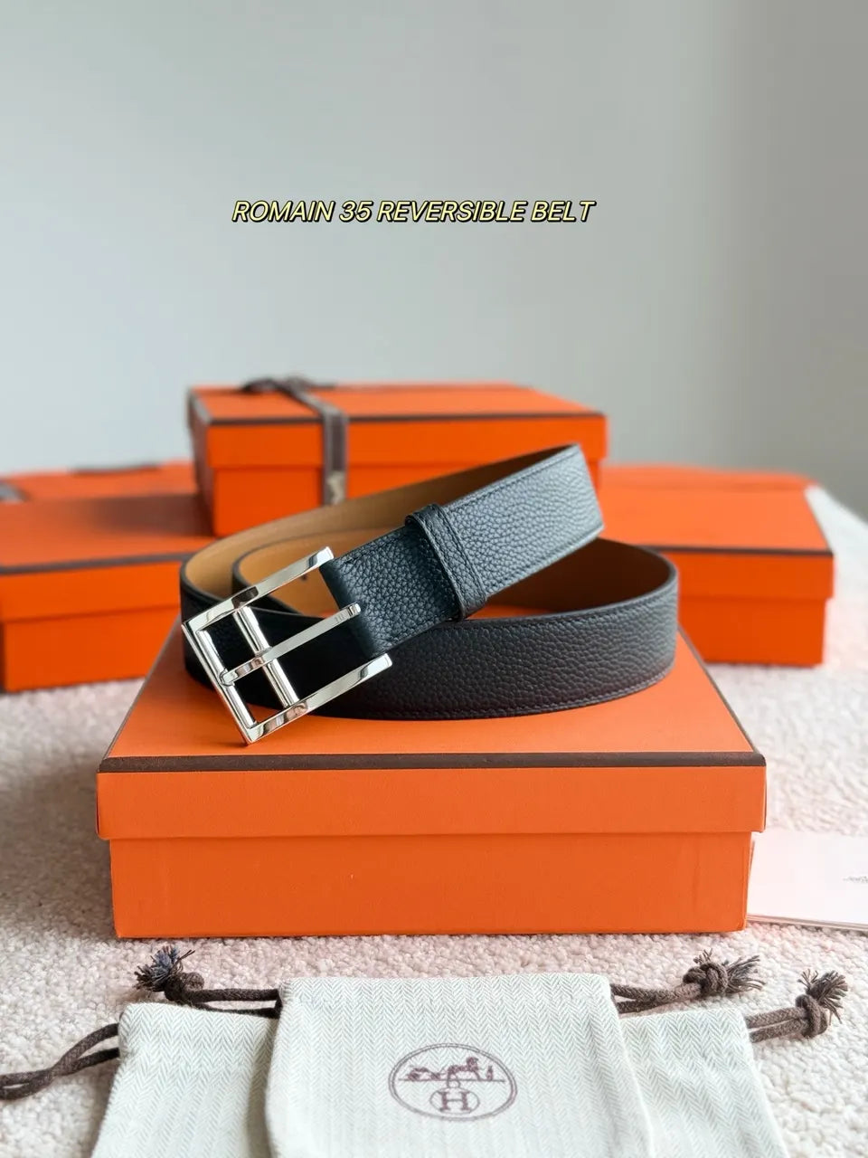 Hermes Black Romain 35 Reversible Belt - Hình 2