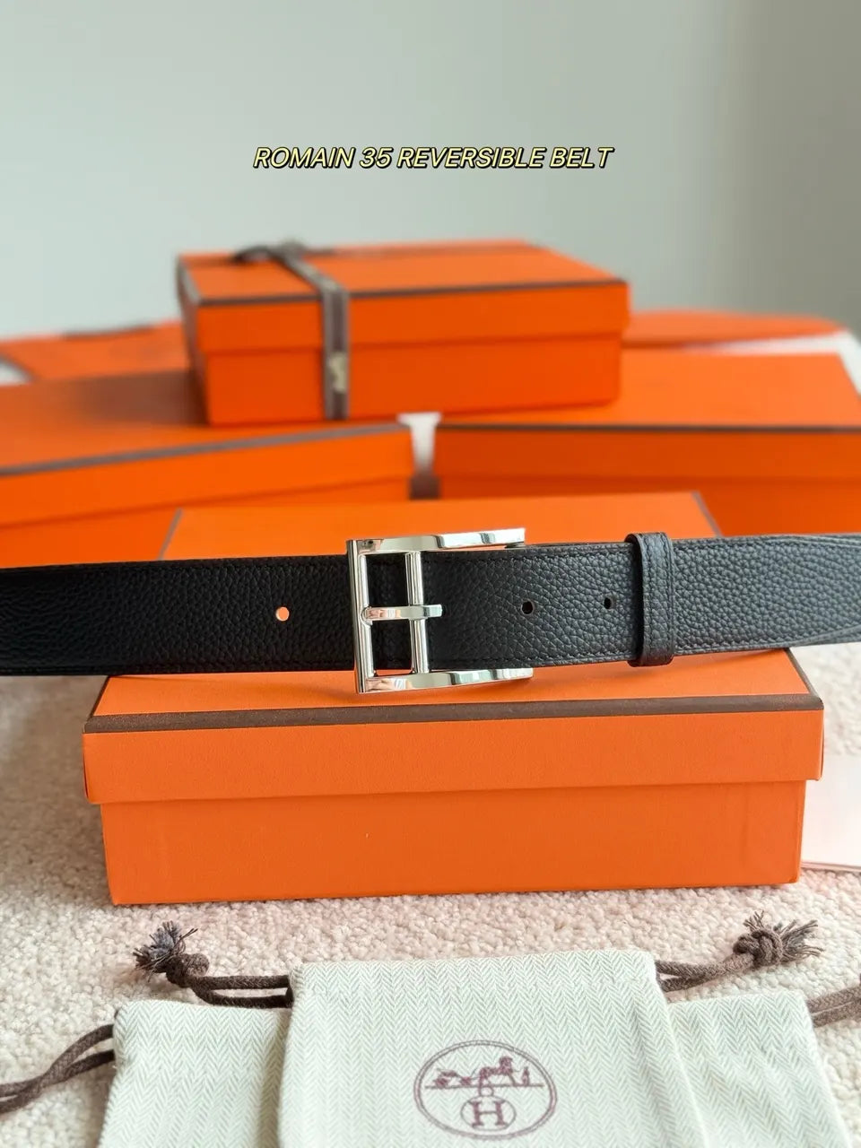 Hermes Black Romain 35 Reversible Belt - Hình 3