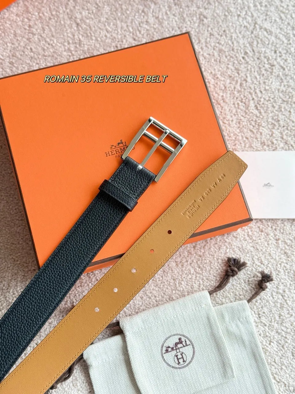 Hermes Black Romain 35 Reversible Belt - Hình 4