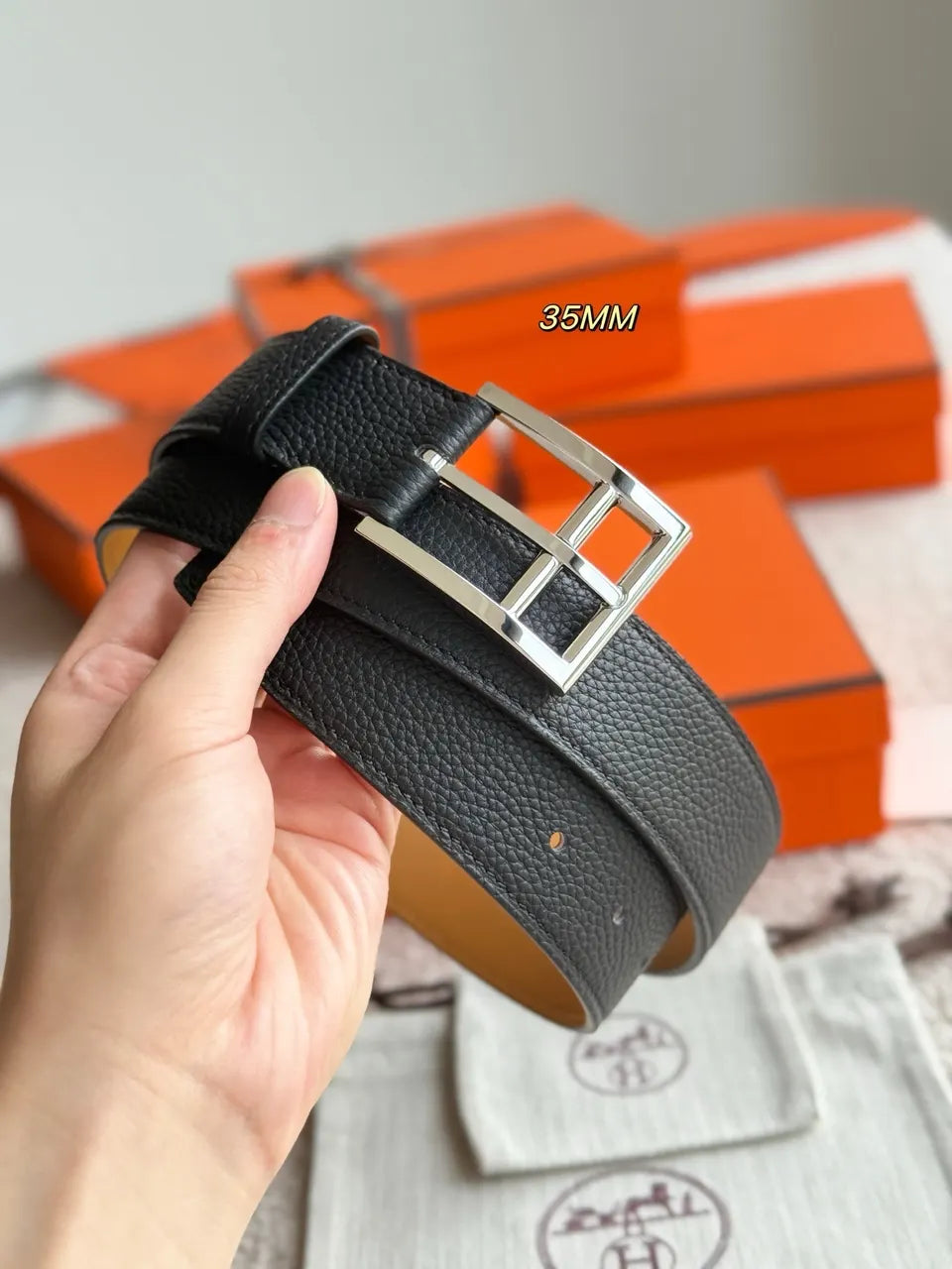 Hermes Black Romain 35 Reversible Belt - Hình 5