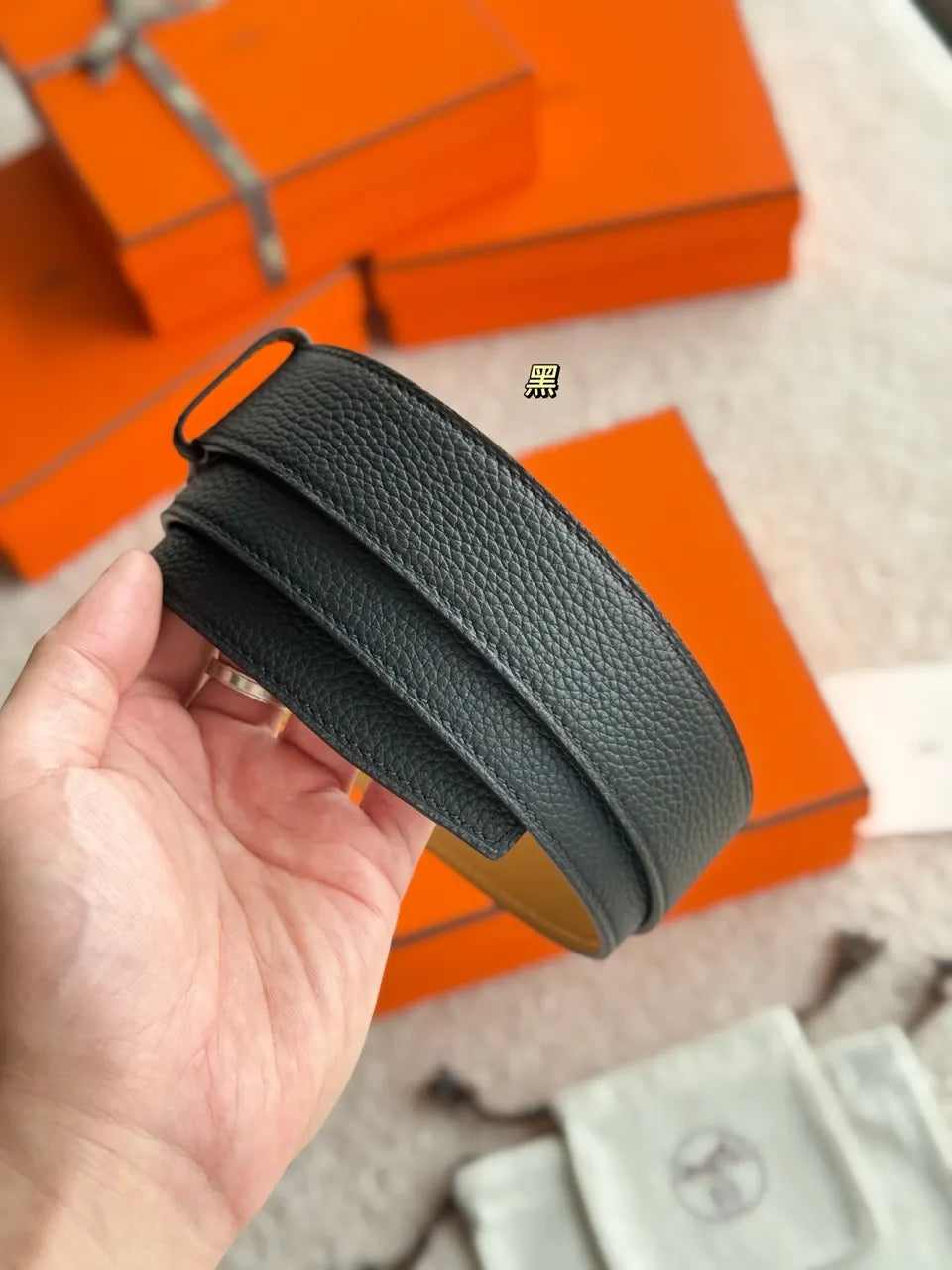 Hermes Black Romain 35 Reversible Belt - Hình 6