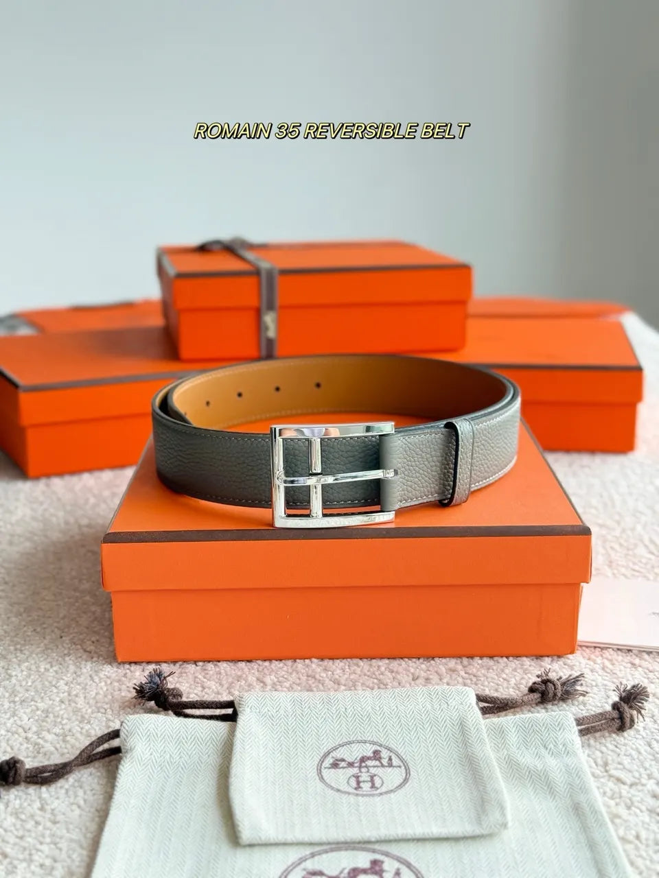 Hermes Grey Reversible Belt