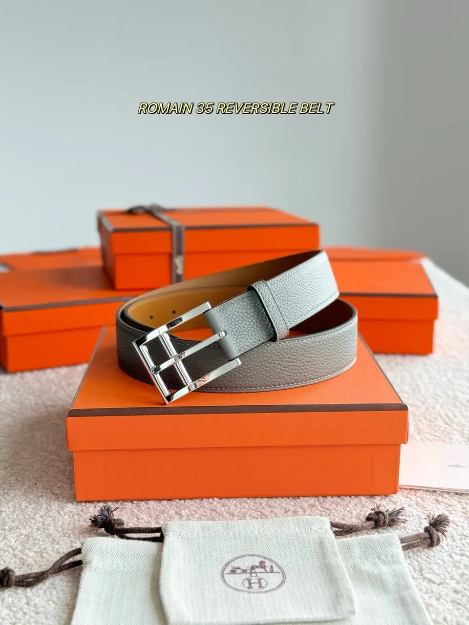 Hermes Grey Reversible Belt - Hình 2