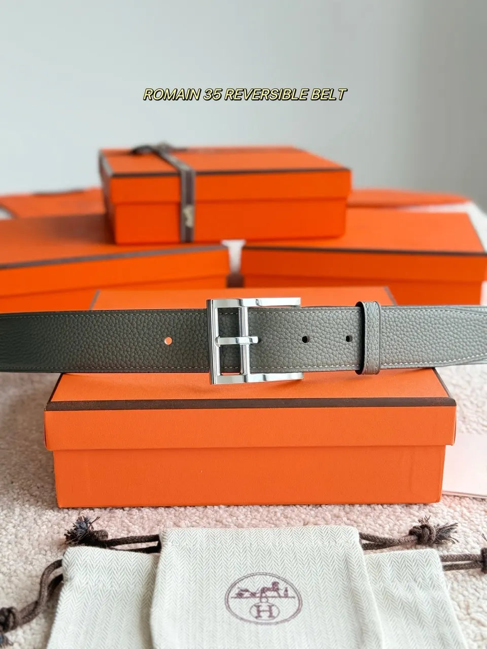 Hermes Grey Reversible Belt - Hình 3