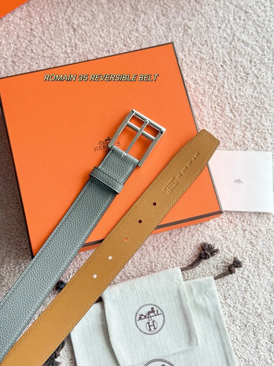 Hermes Grey Reversible Belt - Hình 4