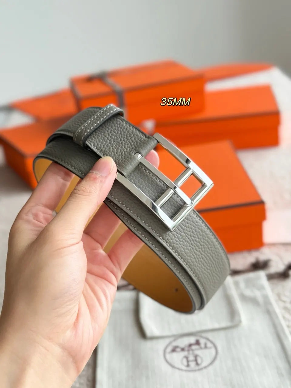 Hermes Grey Reversible Belt - Hình 5