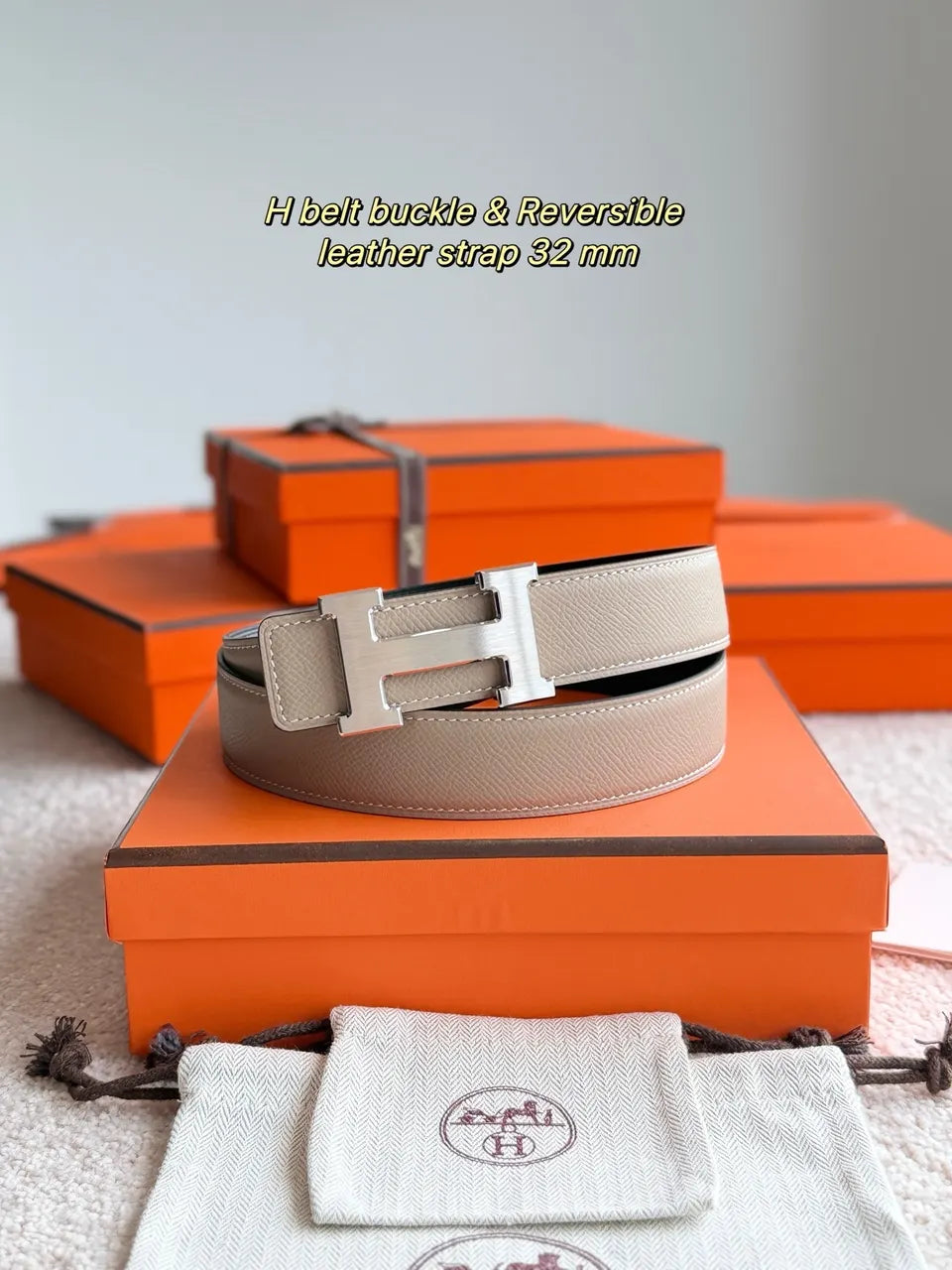 Hermes Taupe Reversible Belt - Hình 2