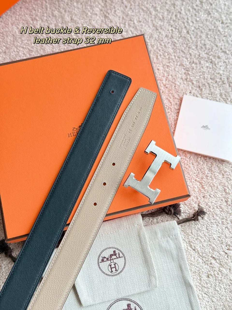 Hermes Taupe Reversible Belt - Hình 4
