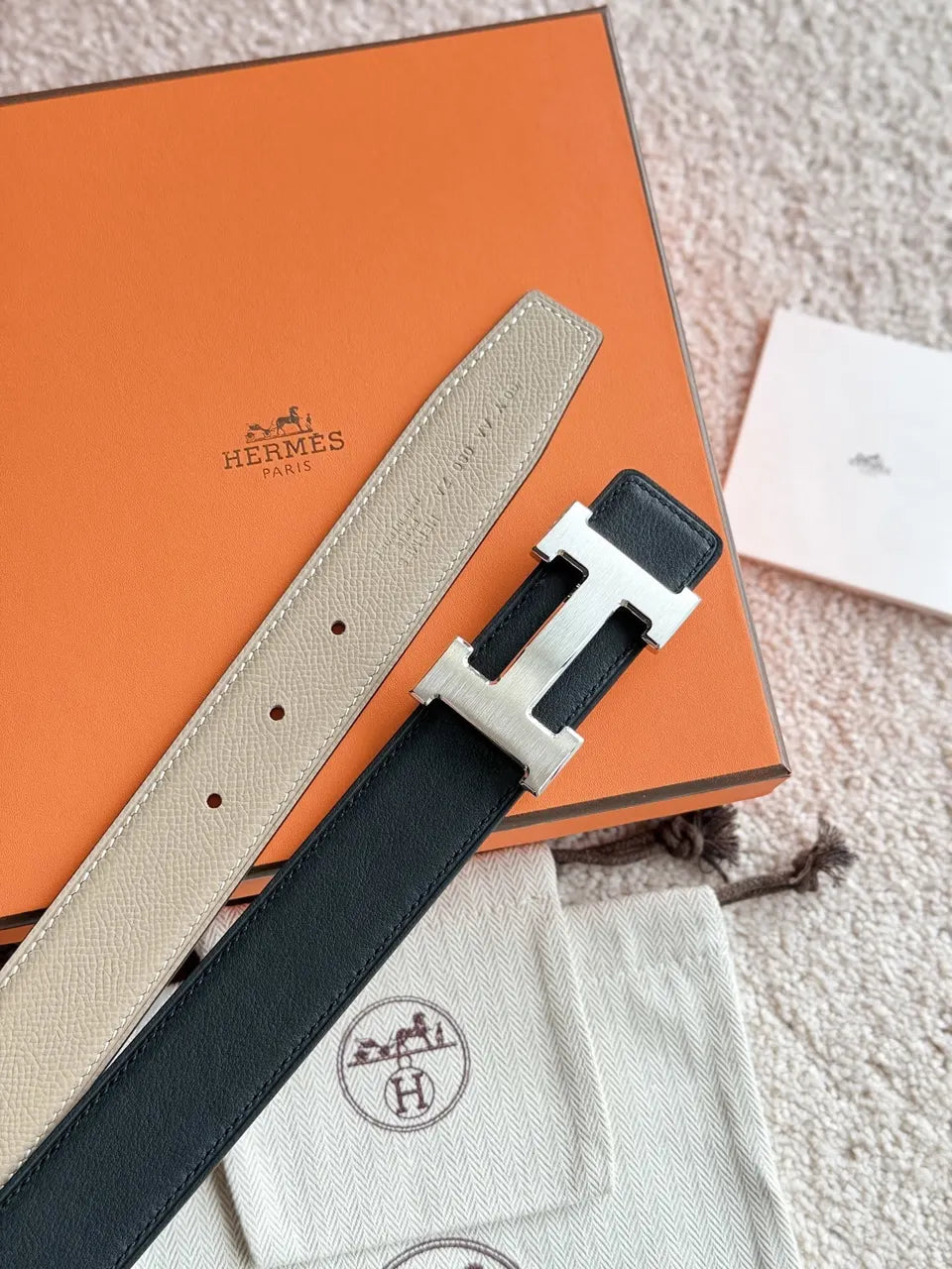 Hermes Taupe Reversible Belt - Hình 7